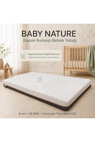 Baby Nature 8 Cm Sünger Bebek Ve Çocuk Yatağı Beşik, Park Yatak, Montessori Ve Çocuk Karyolası Fermuarlı Yıkanabilir Kılıf Kapok Kumaş 24 Dns Orta Sert Sünger Koruyucu Süprem 70 x 110 CM
