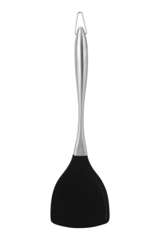 Yifomall Paslanmaz Çelik Ve Silikon Malzemeli Ergonomik Sap Tasarımlı Yapışmaz Tava Spatulası Siyah