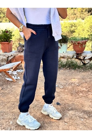 Çarşınet Kadın Eşofman Altı Üç İplik Jogger Kışlık Şardonlu Lacivert
