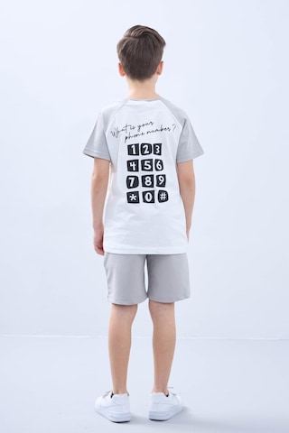 Penye Süprem Baskılı Yazlık Şortlu Takım M00734 Açık Gri