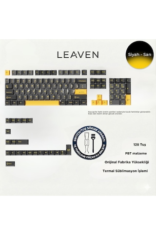 Mekanik Klavye Pbt Çift Baskı Keycap Seti Siyah -gri -sarı 128 Tuşlu Keycap