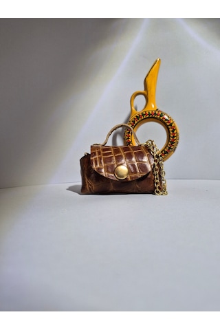 Gogo Charm Çanta Aksesuarı Mini Çanta Hakiki Deri Acı Kahverengi