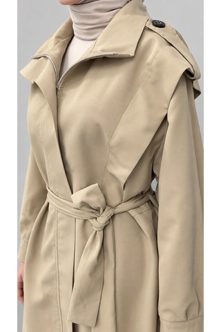 Nevayla Moda Kuşaklı Fermuarlı Mevsimlik Trençkot - Bej / M0116