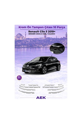 Renault Clio 5 2019+ Araca Özel Krom Ön Tampon Çıtası A+