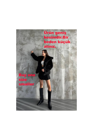 Asur Boutique Asur Butik Kadın Oversize Kesim Çıt Çıtlı Astarlı Kürk Mont Siyah