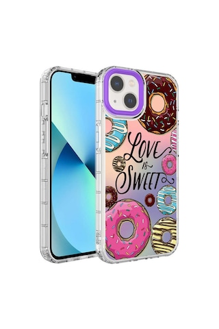 Apple Uyumlu iPhone 13 Kamera Korumalı Renkli Desenli Sert Silikon Zore Korn Kapak