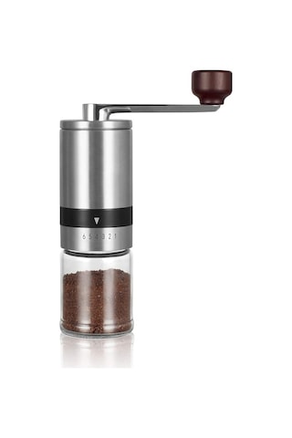Manuel Kahve Öğütücü - Seramik Çapaklı El Kahve Değirmeni 6 Ayarlanabilir Ayar - Taşınabilir El Krankı Düz