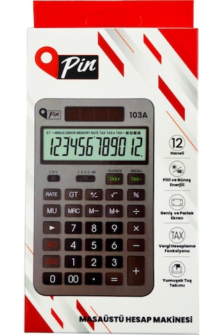Pin 103a 12 Hane Antrasit Masüstü Hesap Makinesi Gke Siyah