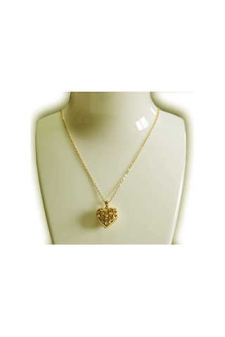 Uzel Çelik Sarı Gold Açılır Kapanır Taşlı Kalp Kolye Sarı