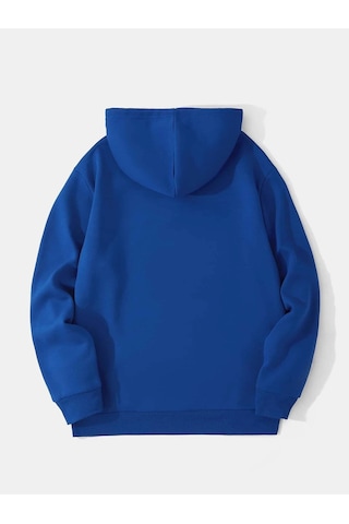 Unisex Colorful Hair Baskılı Kapüşonlu İçi Yumuşak Polarlı Oversize Sweatshirt - Saks Mavisi Saks Mavisi