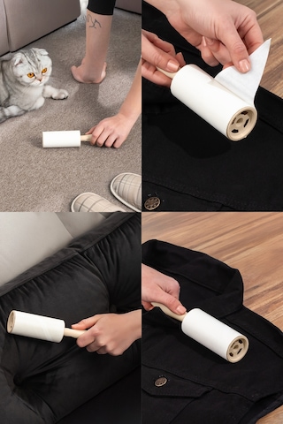 Porsima 3105 Kedi Köpek Tüy Toplayıcı Rulo + 10 Adet Rulo + 2 Adet Tutma Aparatı Toplam 300 Yaprak Mavi Mavi