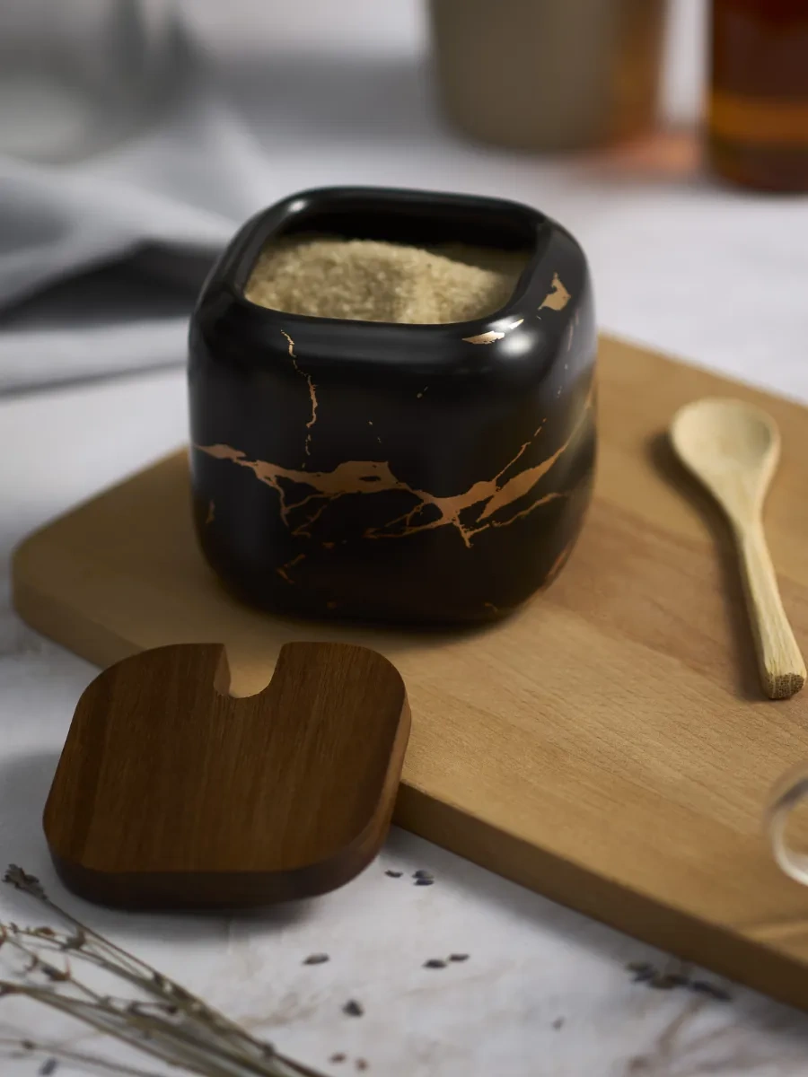 Cuties Kapaklı Ve Kaşıklı Porselen Şekerlik Baharat Seti 154412738 Siyah Mat