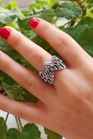 Antik Gümüş Kaplama Kartal Şekilli El Yapımı Ayarlanabilir Yüzük - 502235420 Çok Renkli