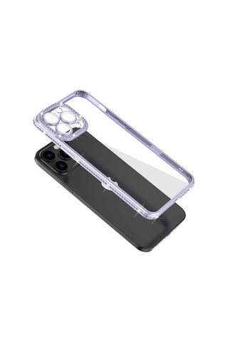 Apple Uyumlu iPhone 12 Pro Max Kılıf Kamera Korumalı Taşlı Zore Mina Kapak Gümüş