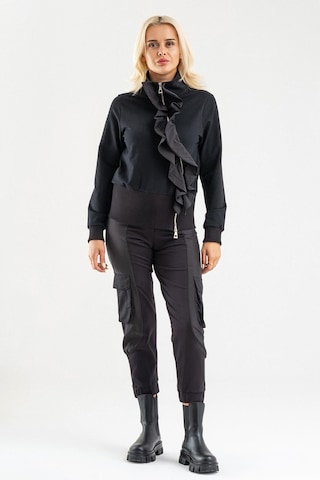Bold & Young Siyah Volan Detaylı Fermuarlı Şık Sweat Ceket