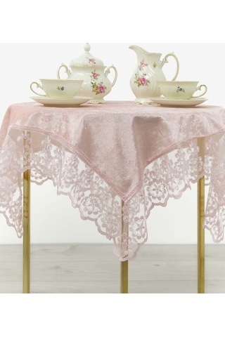 Favora Fatih Güpürlü Kadife Fiskos Örtüsü Pembe