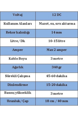 Düzey 12 Volt Mini Küçük Dalgıç Pompa Mazot Su Süt