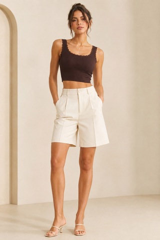 Loule Kadın 2'li Dantel Detaylı Fitilli Crop Top Bej-kahverengi Pamuklu Çok Renkli