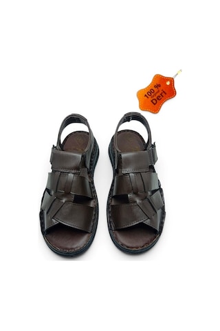 Magic Shoes Hakiki Deri Kahverengi Ortopedik Erkek Sandalet