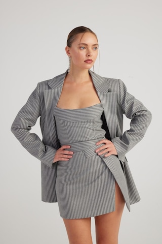 Holly Lolly Oversize Kesim Simli Çizgili Eden Blazer Ceket Gri