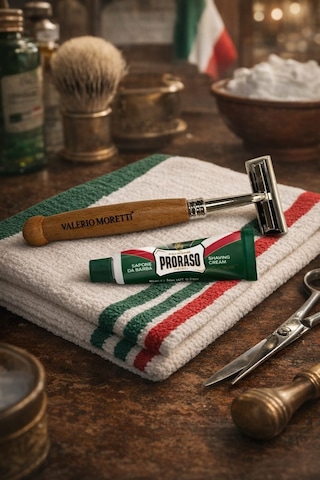 Valerio Moretti Ahşap Saplı Klasik Tıraş Bıçağı + Proraso Shaving Cream 10 Ml Seyahat Tıraş Seti