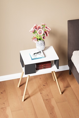 İntergo Ahşap Ayaklı Dekoratif Raflı Komodin  Antarsit Gri - Beyaz