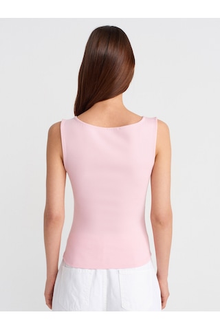 Dilvin 31589 Büzgülü Kayık Yaka Top-toz Pembe Toz Pembe
