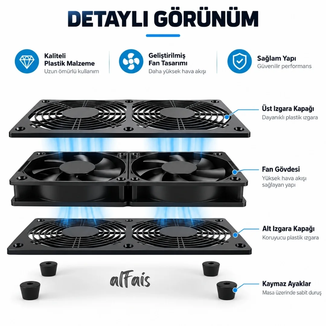 Çift Usb Soğutucu Fan Laptop Modem Konsol Altı 240mm 5v 3 Kademe Hız Ayarlı Aç Kapa Anahtarlı