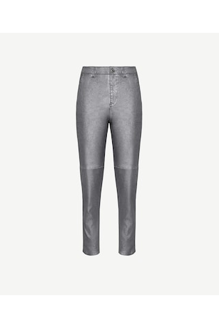 Yargıcı Kesik Detaylı Yüksek Bel Düz Kesim Pantolon Gümüş