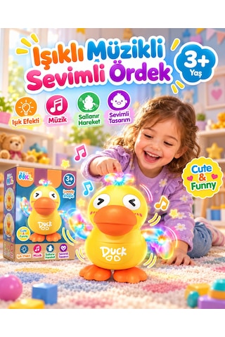 Oyuncak Dans Eden Pilli Ördek Hareketli Sesli Işık Efektli Sevimli Civciv 15 Cm