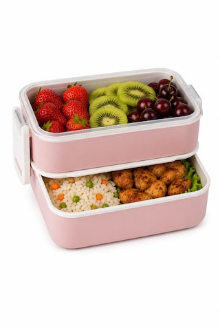 2 Katlı Plastik Kaşık Ve Çatallı Kilitli Lunch Box Yeni Nesil Sefer Tası 7 Parça Sızdırmaz Kapaklı Beslenme Kabı Pembe