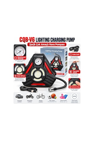 Cob-v6 Çok Amaçlı Şarjlı Lastik Şişirme Pompası 1500 Lümen Cob L