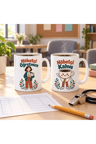 Storeşahin Nöbetçi Öğretmen Ve Nöbetçi Kahve 2'li Porselen Kupa Seti - Model 409 Shn0720 Kahve-2
