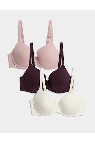 Marks & Spencer 3'lü Pamuklu T-Shirt Sütyeni Seti T33000322 Kahverengi