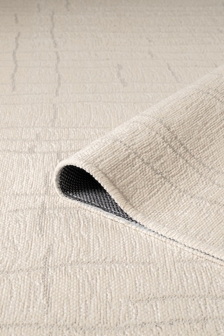 Seria Sra01w Krem Dekoratif Şönil Kilim Çizgili Desen Yıkanabilir Yumuşak Kaymaz Taban Halı Yolluk