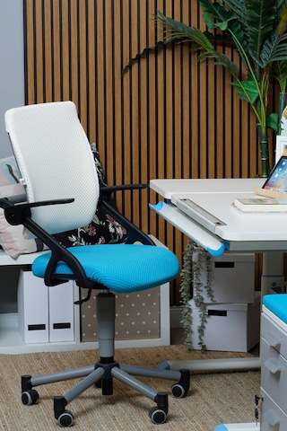 Creo Mobili Yükseklik Ve Sırt Ayarlı Vega Çalışma Sandalyesi, Ofis Ve Bilgisayar Koltuğu Beyaz/mavi Gri