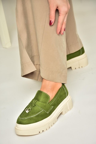 Fox Shoes T294882202 Yeşil Süet Makosen Kadın Ayakkabı Yeşil