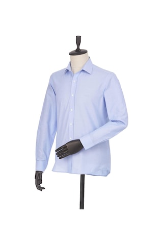 İmza Mavi Uzun Kol Filafil Desen Filafil Sert Yaka Cepsiz Pamuklu Basic Slim Fit Gömlek 1004245008 Royal Mavi