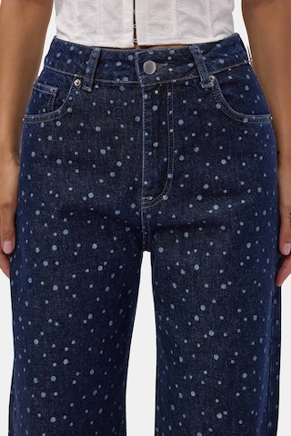 it's basic Kadın Mavi 1w6-7 Wide Leg Puantiyeli Denim Jean