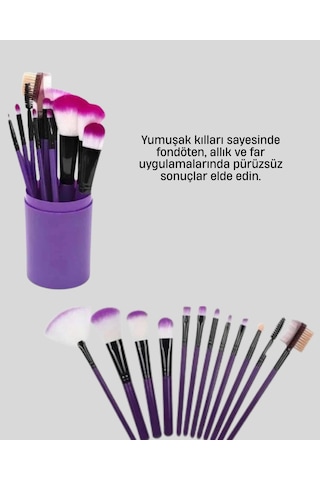 Kusursuz Makyaj İçin 12 Parça Profesyonel Fırça Seti Taşınabilir Kutu Hediyeli Çok Renkli