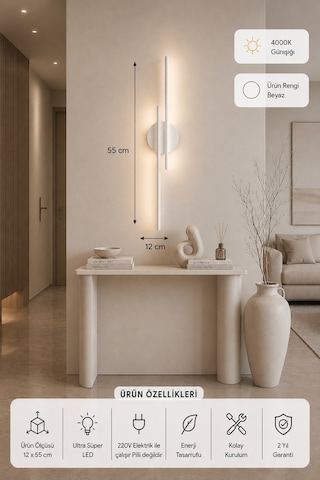 Aden Modern Led Duvar Apliği Günışığı Beyaz