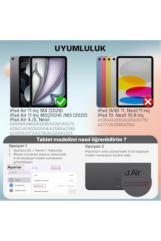 İpad Air 11" M4 M3 M2 Uyumlu Kılıf Ultra İnce Standlı Akıllı Uyku Modlu Zarif Koruyucu Kapak Kapaklı Kılıf
