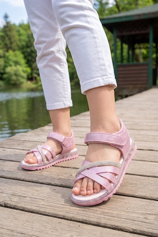 Cool Pembe Cırt Bantlı Taş Detaylı Bebek Sandalet Maya