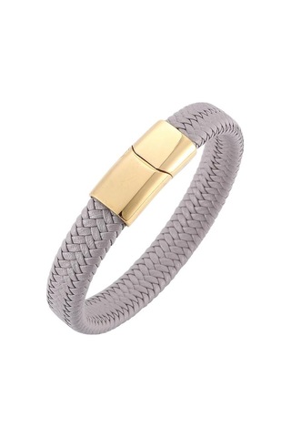Basit Gri Deri Örgü Bileklik Paslanmaz Çelik Tokalı Kilitler Erkekler İçin El Yapımı Bilezik Takı Hediye Gri