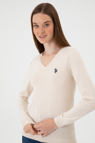 U.S. Polo Assn. Kadın Krem Melanj V Yaka Basic Kazak 50313590-VR159