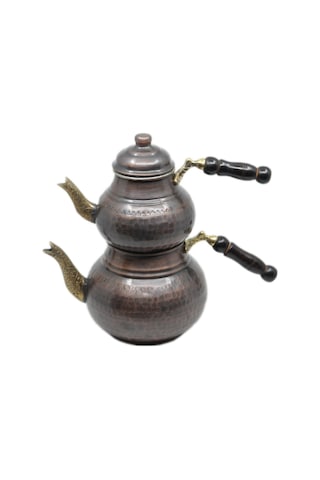 Antepsepeti Bakır Eskitme Çekiçli Model Çaydanlık Koyu Kahverengi