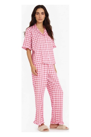 Defacto Pijama Takımı Kareli Kısa Kollu Üst Uzun Alt-fall İn Love E7462ax25aupn105 Pembe