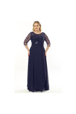 Ladies First Büyük Beden 3855 Lacivert Uzun Abiye Elbise 001