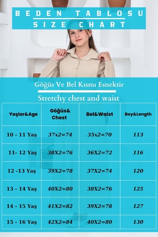 Kız Çocuk Uzun Boy Gofre Kumaş Jile & Elbise İki Parça Takım Astarlı Zarif Set-4948 Bej