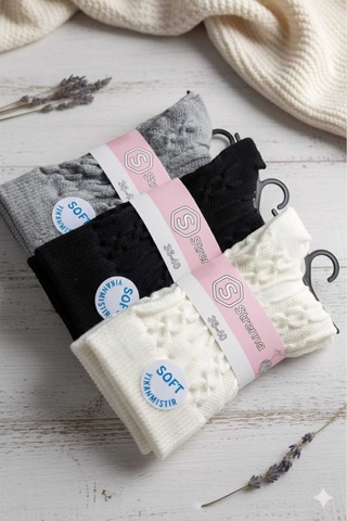 Kadın Lambswool Yün Çorap 3'lü Asorti Setler 36-40 Mavi